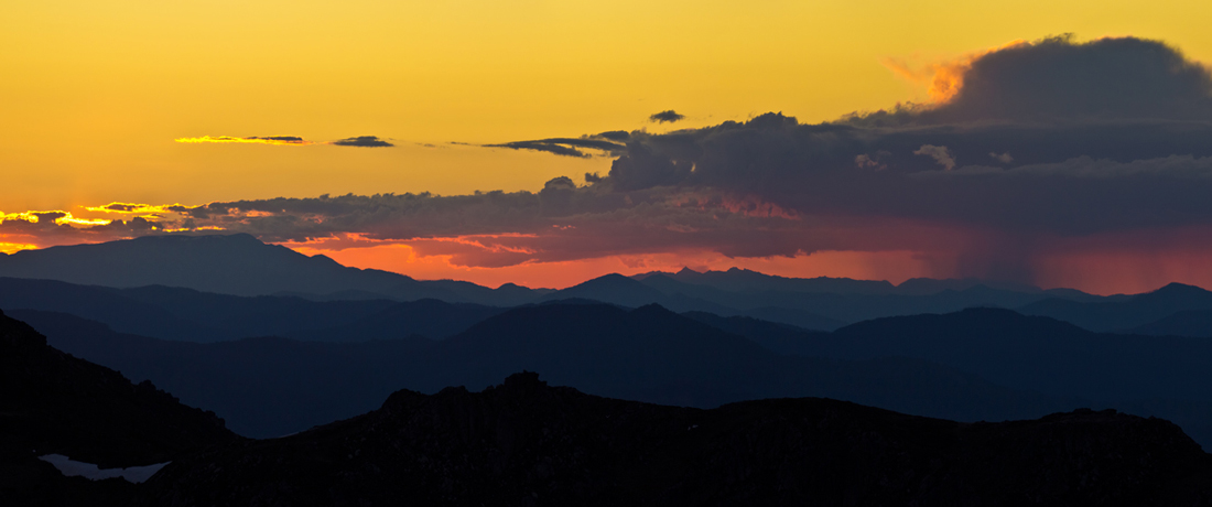 Sunset behind Mt Bogong, AAWT The Sentinel, Snowy Mountains