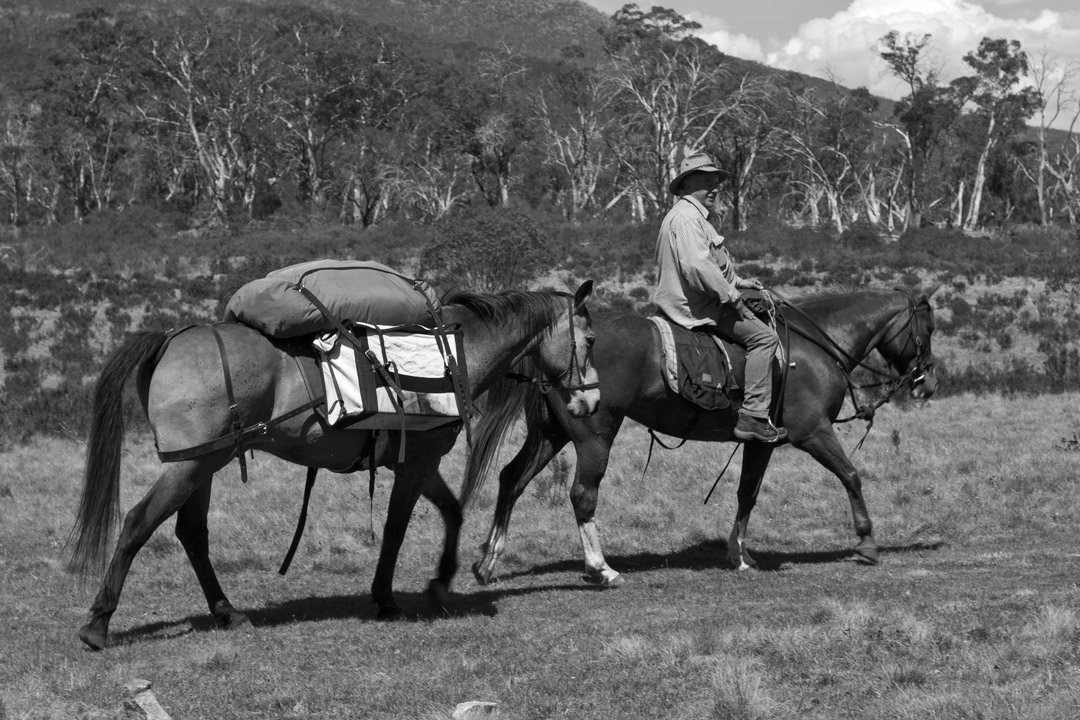 Horsemen in Northern Kosciuszko National Park, AAWT Pockets Hut